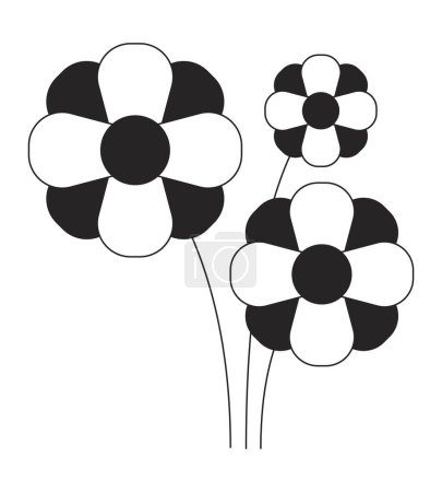 Téléchargez les illustrations : Fleurs décoratives plat monochrome isolé vecteur objet. Joli bouquete. Dessin d'art linéaire en noir et blanc modifiable. Illustration simple des contours pour la conception graphique web - en licence libre de droit