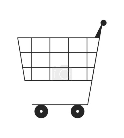 Ilustración de Carrito de compras plano monocromo aislado objeto vector. Dibujo de arte en blanco y negro editable. Ilustración simple del punto del esquema para el diseño gráfico web - Imagen libre de derechos