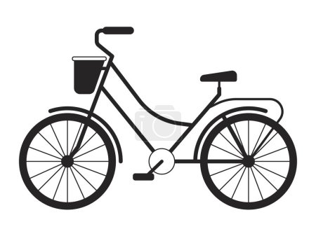 Illustration for Bicycle with basket flat monochrome isolated vector object. Single track vehicle. Transport. Editable black and white line art drawing. Simple outline spot illustration for web graphic design - Royalty Free Image