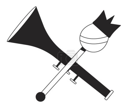 Illustration for Royal regalias flat monochrome isolated vector object. Crossed mace and trombone. Editable black and white line art drawing. Simple outline spot illustration for web graphic design - Royalty Free Image