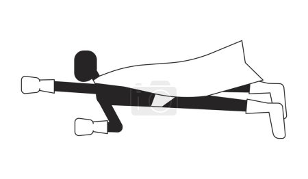 Ilustración de Volando superhéroe plano monocromo objeto vectorial aislado. Persona empoderada con traje y capa. Dibujo de arte en blanco y negro editable. Ilustración simple del punto del esquema para el diseño gráfico web - Imagen libre de derechos