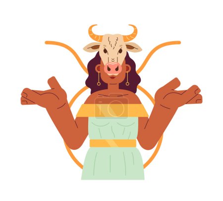 Illustration for Taurus zodiac sign flat concept vector spot illustration. Woman with cow skull on head 2D cartoon character on white for web UI design. Astrology isolated editable creative hero image - Royalty Free Image