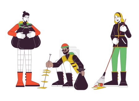 Illustration for People cleaning neighborhood flat line concept vector spot illustration. Helping neighbor. Collecting trash 2D cartoon outline characters on white for web UI design. Editable isolated color hero image - Royalty Free Image