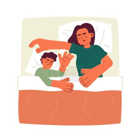 Illustration for Taking a nap with baby flat concept vector spot illustration. Sleeping in one bed. Mother and child 2D cartoon characters on white for web UI design. Parenting isolated editable creative hero image - Royalty Free Image