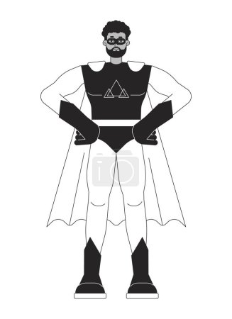 Illustration for Superhero in mask flat line black white vector character. Empowered man in suit. Protecting world. Editable outline full body person. Simple cartoon isolated spot illustration for web graphic design - Royalty Free Image