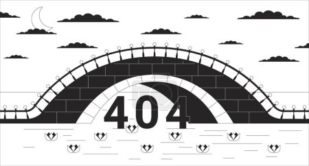 Ilustración de Crepúsculo puente a través del río negro blanco error 404 mensaje flash. Atardecer sobre lirios de agua. Diseño de landing page monocromo ui. Imagen de dibujos animados no encontrada, vibraciones de ensueño. Ilustración de contorno plano vectorial - Imagen libre de derechos
