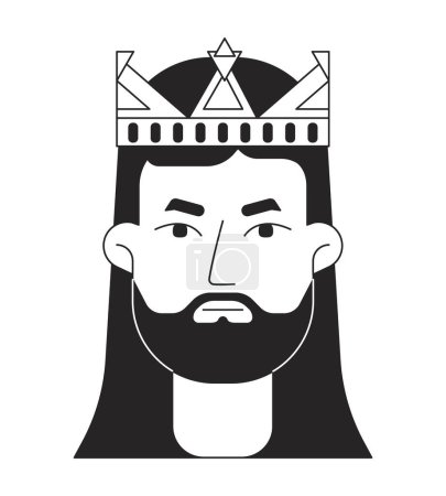 Illustration for Brunette man in golden crown monochrome flat linear character head. Serious face. Editable outline hand drawn human face icon. 2D cartoon spot vector avatar illustration for animation - Royalty Free Image