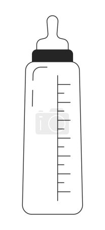 Illustration for Plastic baby feeding bottle flat monochrome isolated vector object. Container with pacifier. Editable black and white line art drawing. Simple outline spot illustration for web graphic design - Royalty Free Image