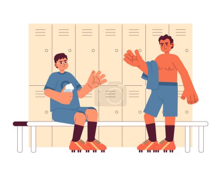 Illustration for Men in changing room flat concept vector spot illustration. Multinational football players 2D cartoon characters on white for web UI design. Team isolated editable creative hero image - Royalty Free Image