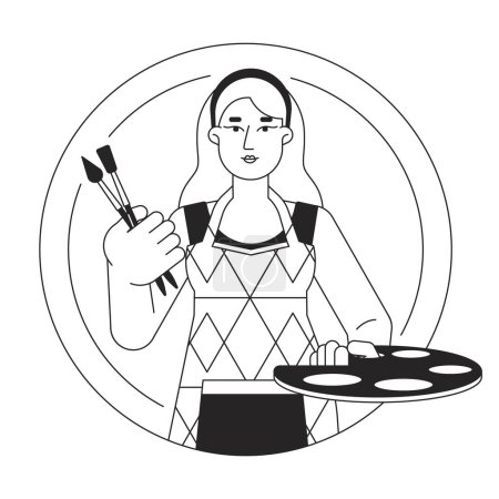 Ilustración de Artista caucásico línea plana negro blanco vector carácter. Mujer sosteniendo paleta y pinceles. Esquema editable persona de medio cuerpo. Ilustración puntual aislada de dibujos animados simples para diseño gráfico web - Imagen libre de derechos