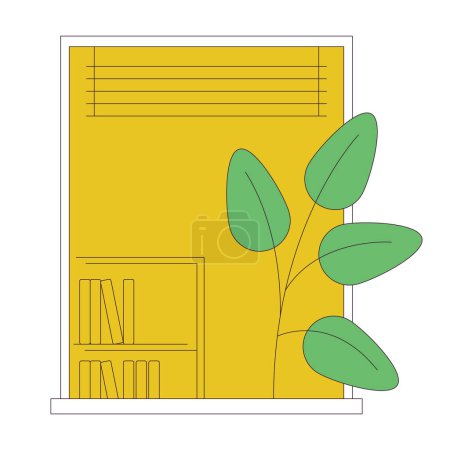 Ilustración de Planta cerca de ventana abierta concepto de línea plana vector punto ilustración. Arquitectura de balcón francés Objeto de contorno de dibujos animados 2D en blanco para diseño de interfaz de usuario web. Editable imagen de héroe de color aislado - Imagen libre de derechos