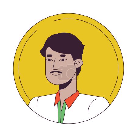 Illustration for Handsome indian man with mustach flat color cartoon avatar icon. Shirt collar. Editable 2D user portrait linear illustration. Isolated vector face profile clipart. Userpic, person head and shoulders - Royalty Free Image