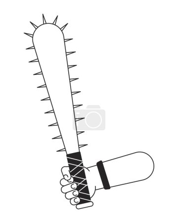 Illustration for Holding baseball bat with nails flat monochrome isolated vector hand. Dangerous weapon. Editable black and white line art drawing. Simple outline spot illustration for web graphic design - Royalty Free Image