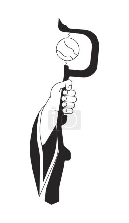Illustration for Holding wizard staff flat monochrome isolated vector object. Wooden stic for magic tricks. Editable black and white line art drawing. Simple outline spot illustration for web graphic design - Royalty Free Image
