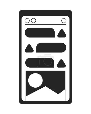 Ilustración de Smartphone plana monocromo objeto vectorial aislado. Gadget portátil. Notificación en pantalla. Dibujo de arte en blanco y negro editable. Ilustración simple del punto del esquema para el diseño gráfico web - Imagen libre de derechos