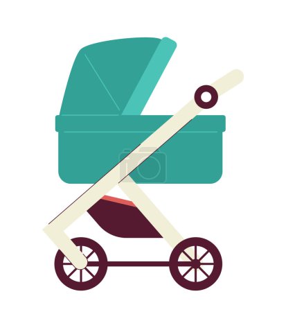 Téléchargez les illustrations : Chariot bébé sur roues semi plat couleur vecteur objet. Icône de clip art de dessin animé modifiable sur fond blanc. Illustration spot simple pour la conception graphique web - en licence libre de droit