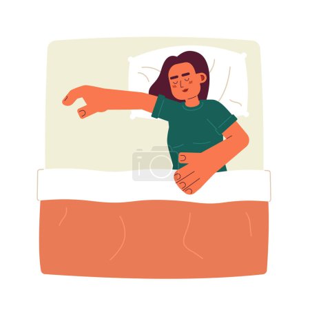 Ilustración de Mujer latina cansada durmiendo semi plana personaje vector de color. Acostado en la almohada. Cubrir con manta. Persona de cuerpo completo editable en blanco. Ilustración simple de dibujos animados para el diseño gráfico web - Imagen libre de derechos