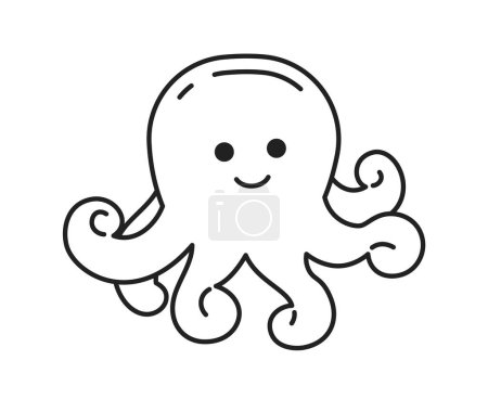 Illustration for Smiling octopi with curly tentacles monochromatic flat vector character. Underwater sea creature. Editable thin line full body personage on white. Simple bw cartoon spot image for web graphic design - Royalty Free Image