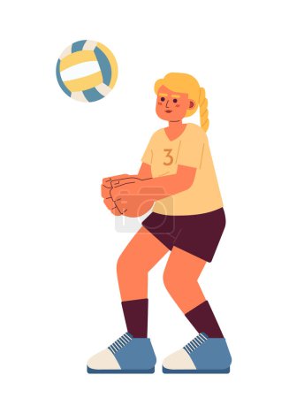 Illustration for Caucasian female volleyball player semi flat color vector character. Game. Strong woman kicking ball. Editable full body person on white. Simple cartoon spot illustration for web graphic design - Royalty Free Image