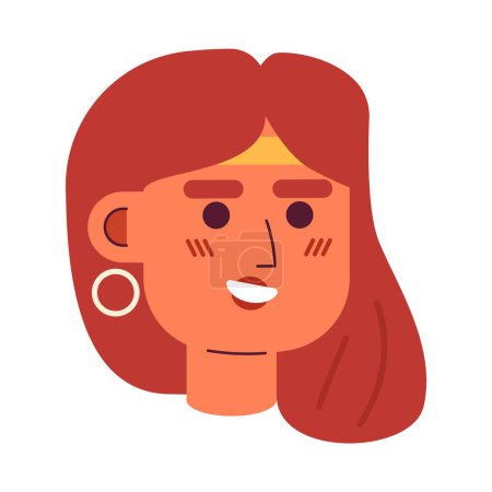 Illustration for Cheerful red haired girl semi flat vector character head. Pretty woman with accessory in hair. Editable cartoon avatar icon. Face emotion. Colorful spot illustration for web graphic design, animation - Royalty Free Image