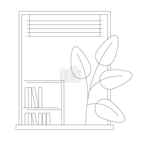 Illustration for Plant near open window bw concept vector spot illustration. French balcony architecture 2D cartoon flat line monochromatic object for web UI design. Editable isolated outline hero image - Royalty Free Image