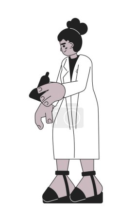 Illustration for Doctor holding ultrasound hand device monochromatic flat vector character. Medical diagnostic . Editable thin line full body person on white. Simple bw cartoon spot image for web graphic design - Royalty Free Image