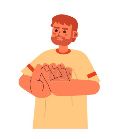 Ilustración de Hombre europeo barbudo aplaudiendo carácter vectorial de color semi plano. Emociones positivas. Persona de medio cuerpo editable en blanco. Ilustración simple de dibujos animados para el diseño gráfico web - Imagen libre de derechos