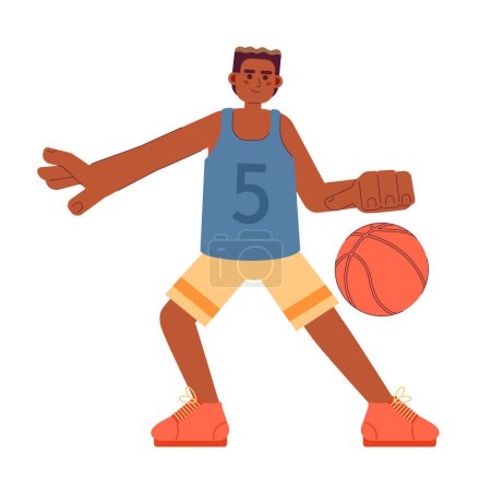 Ilustración de Africano jugador de baloncesto americano semi plana personaje vector de color. Hombre disparando pelota de baloncesto. Persona de cuerpo completo editable en blanco. Ilustración simple de dibujos animados para el diseño gráfico web - Imagen libre de derechos
