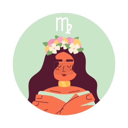 Illustration for Virgo zodiac sign flat round vector spot illustration. Young latina woman 2D cartoon character on white for web UI design. Astrology isolated editable creative hero image - Royalty Free Image