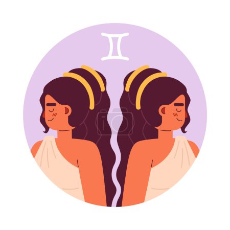 Illustration for Twins woman gemini zodiac flat round vector spot illustration. Attractive women 2D cartoon character on white for web UI design. Astrology isolated editable creative hero image - Royalty Free Image