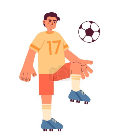 Illustration for Talented football player semi flat color vector character. Man kicking ball with knee. Team game, training. Editable full body person on white. Simple cartoon spot illustration for web graphic design - Royalty Free Image