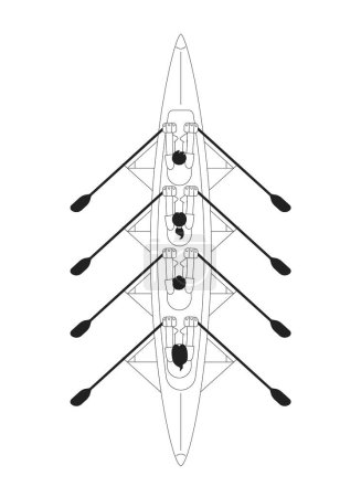 Téléchargez les illustrations : Team kayak sport monochrome concept vecteur spot illustration. Les gens ramant en bateau vue de dessus. Compétition 2D bw plat personnages de bande dessinée pour la conception de l'interface utilisateur Web. Isolé éditable image de héros dessinée à la main - en licence libre de droit