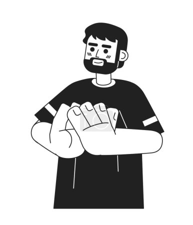 Illustration for Bearded european man clapping monochromatic flat vector character. Positive emotions. Editable thin line half body person on white. Simple bw cartoon spot image for web graphic design - Royalty Free Image