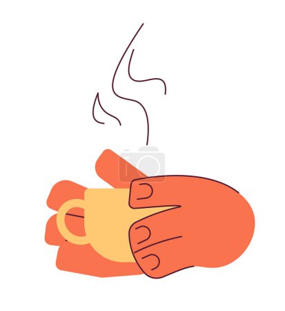Illustration for Holding coffee cup cartoon character hands illustration. Mug beverage. Cup of tea breakfast 2D vector image isolated on white background. Break time. Holding coffee mug editable flat clipart color - Royalty Free Image