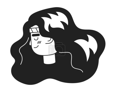 Illustration for Attractive woman with lush hair monochrome flat linear character head. Editable outline hand drawn human face icon. 2D cartoon spot vector avatar illustration for animation - Royalty Free Image