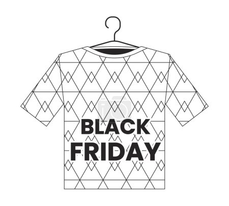 Illustration for Black friday t shirt black and white 2D illustration concept. Boutique store sales cartoon outline object isolated on white. Holiday shopping. Clothing shop discounts metaphor monochrome vector art - Royalty Free Image