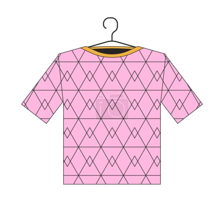 Illustration for Tshirt on hanger 2D linear cartoon object. T shirt with geometric print isolated line vector element white background. Stylish apparel clothing. Hanging clothes color flat spot illustration - Royalty Free Image