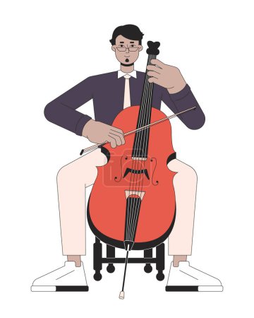 Illustration for Cello musician line cartoon flat illustration. Middle eastern adult man with musical violoncello 2D lineart character isolated on white background. Violoncellist symphony scene vector color image - Royalty Free Image