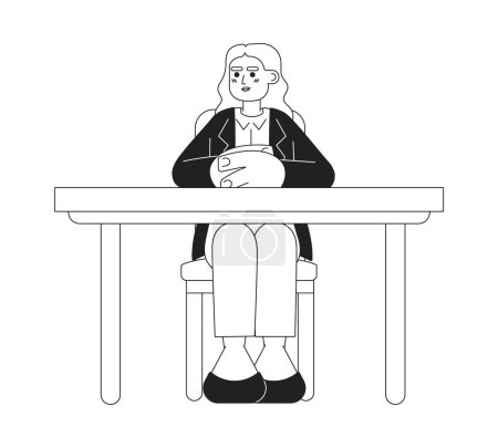 Ilustración de Medio oriente jefe dama sentada en escritorio blanco y negro 2D personaje de dibujos animados. Caucásico joven mujer adulta espacio de trabajo oficina aislado vector contorno persona. Ilustración monocromática de manchas planas - Imagen libre de derechos