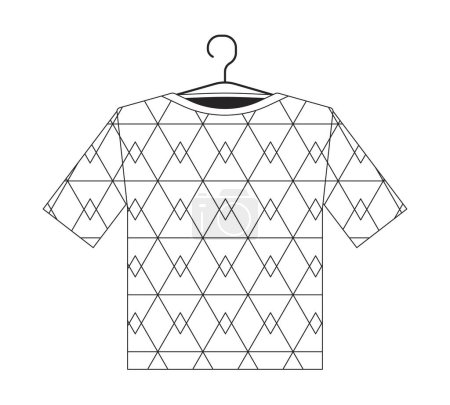 Ilustración de Camiseta en percha blanco y negro 2D línea de dibujos animados objeto. Camiseta con estampado geométrico elemento de contorno vectorial aislado. Ropa con estilo. Colgar ropa monocromática plana punto ilustración - Imagen libre de derechos