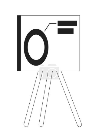 Téléchargez les illustrations : Tableau blanc de présentation avec diagramme cercle noir et blanc objet de dessin animé 2D. Croissance des entreprises, plan de démarrage élément vectoriel isolé aperçu. Tableau blanc dans l'illustration monochromatique de tache plate de bureau - en licence libre de droit