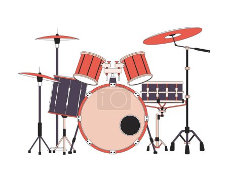 Illustration for Drum set 2D linear cartoon object. Musical percussion instrument isolated line vector element white background. Rehearsal session. Beating rhythm. Rock concert color flat spot illustration - Royalty Free Image