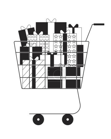 Photo for Shopping trolley with giftboxes black and white 2D line cartoon object. Black friday, cyber monday sales presents isolated vector outline item. Xmas gifts buying monochromatic flat spot illustration - Royalty Free Image