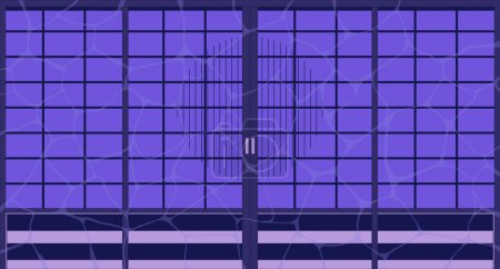Ilustración de Ondas de agua en las pantallas de shoji 2D fondo de dibujos animados. Puerta japonesa inundación interior colorido vector estético ilustración, nadie. Fondo de la piscina línea plana fondo de pantalla de arte, imagen lofi - Imagen libre de derechos
