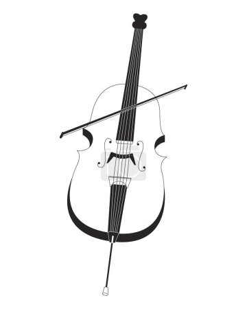 Illustration for Cello string instrument black and white 2D line cartoon object. Orchestra violoncello isolated vector outline item. Classical musical instrument with cello bow monochromatic flat spot illustration - Royalty Free Image