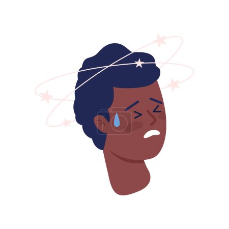 Ilustración de Vértigo mujer afroamericana 2D vector avatar ilustración. Cara de personaje de dibujos animados mujer inestable. Ver estrellas retrato femenino. Mareo debilidad color plano perfil de usuario imagen aislada en blanco - Imagen libre de derechos
