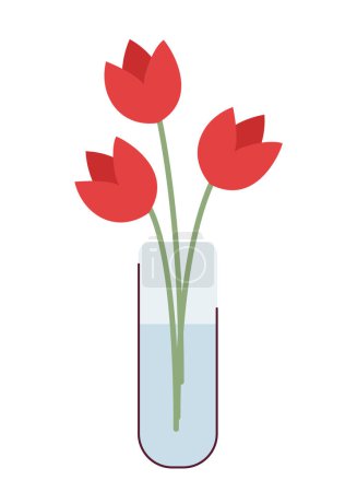 Ilustración de Tulipanes flores de primavera en jarrón de vidrio 2D objeto de dibujos animados. Plantas florecientes. Estacional presente primavera romance aislado vector elemento fondo blanco. Día de las madres celebración color plano punto ilustración - Imagen libre de derechos
