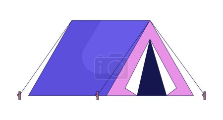 Illustration for Camping tent 2D linear cartoon object. Wanderlust campground isolated line vector element white background. Leisure activity. Campsite vacation. Outdoor recreation color flat spot illustration - Royalty Free Image