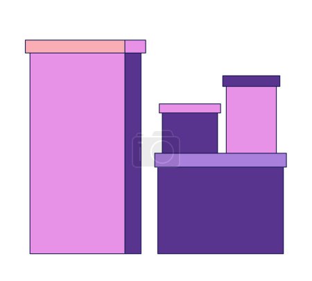Illustration for Parcels gift boxes pile 2D linear cartoon object. Cardboard boxes stack isolated line vector element white background. Supplies storage. Relocation, moving packages color flat spot illustration - Royalty Free Image