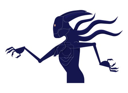 Illustration for Alien terrifying monster with gills 2D linear cartoon character. Walking creepy alien invader with claws hands isolated line vector personage white background. Horror color flat spot illustration - Royalty Free Image